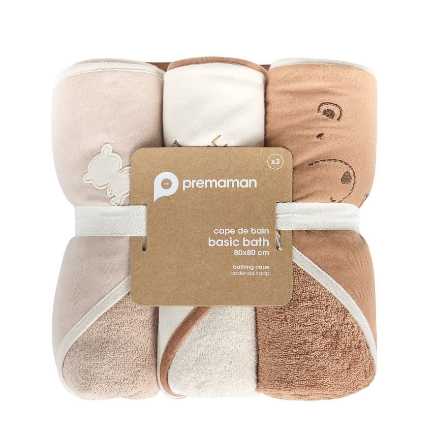Lot de 3 capes de bain en éponge beige/marron - Beige (Prémaman) - Image 1