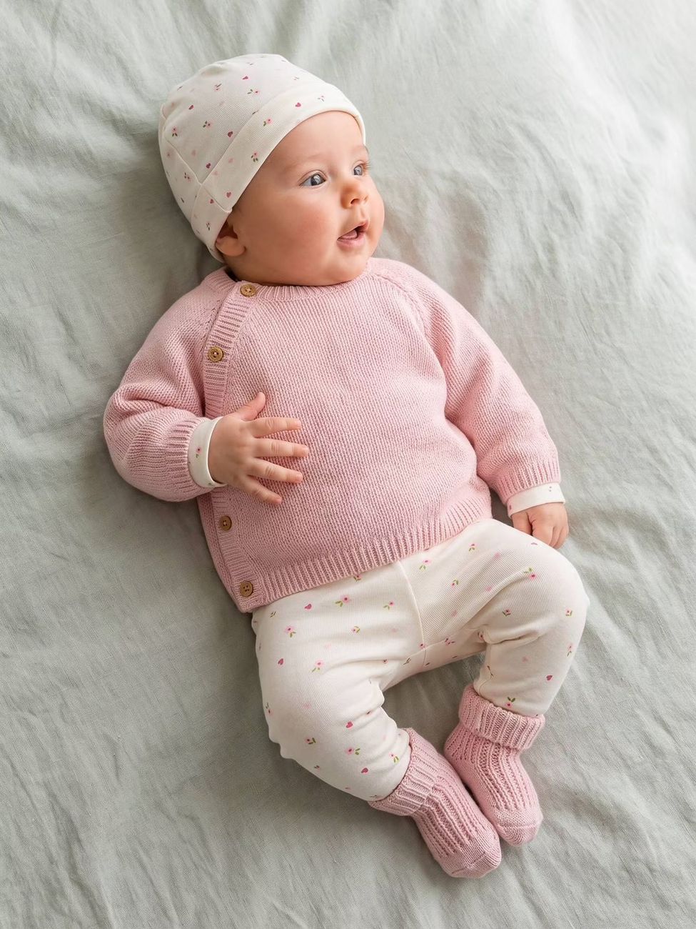 Ensemble 5 pièces naissance bébé fille rose (Vertbaudet) - Couverture