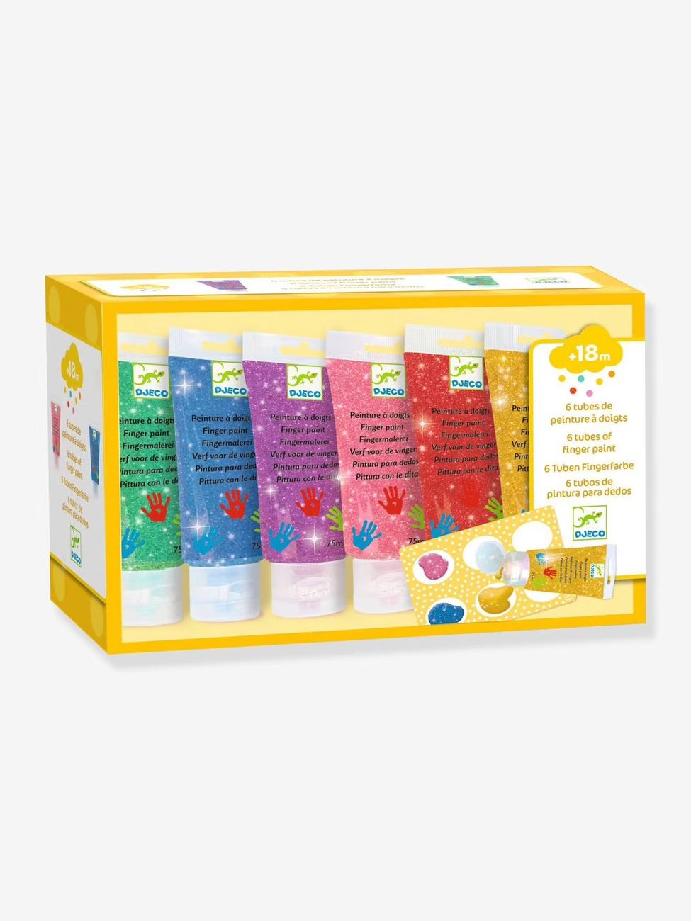 6 Tubes de Peinture à doigts paillettes - jaune (Djeco) - Image 1