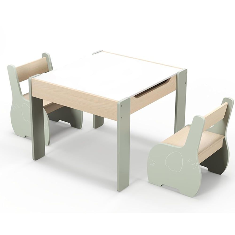 Table enfant avec chaise dossier ergonomique vert (Giantex) - Couverture