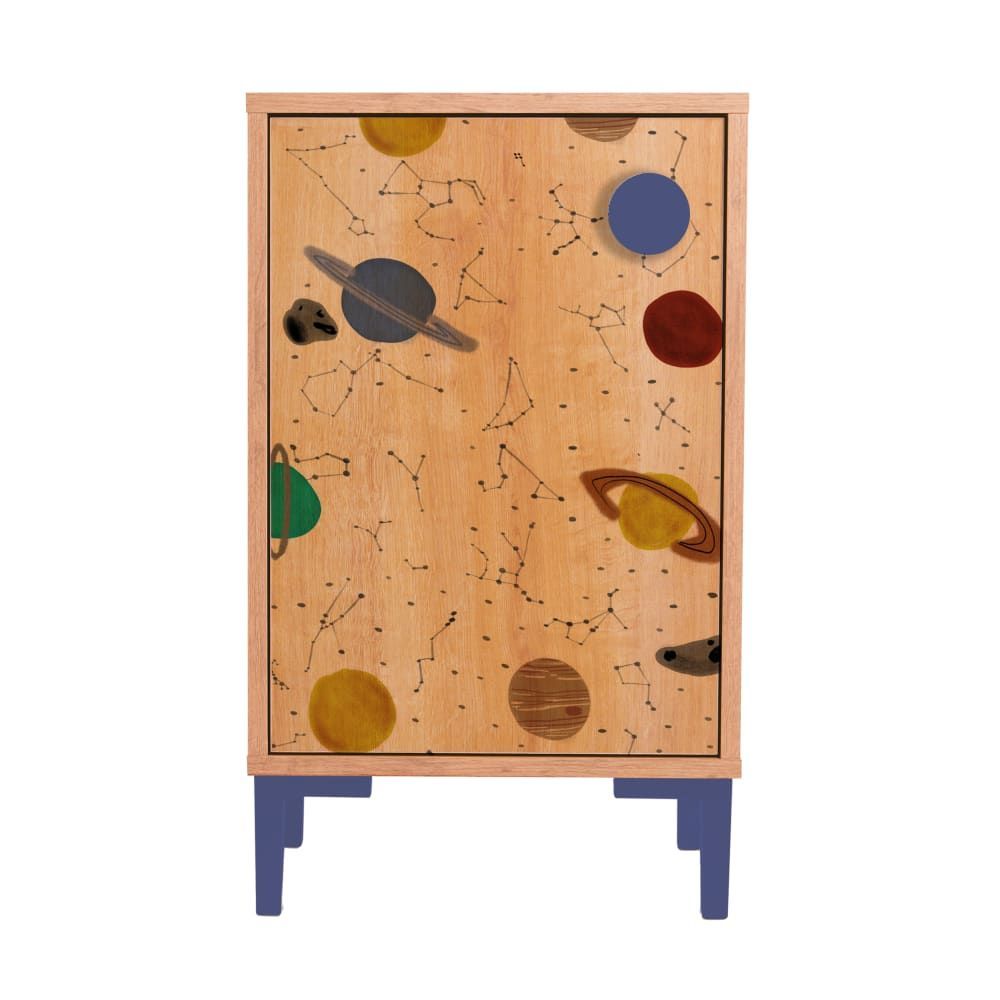 Table de chevet 1 porte couleur chêne imprimé espace (RNT by Really Nice Things) - Image 1