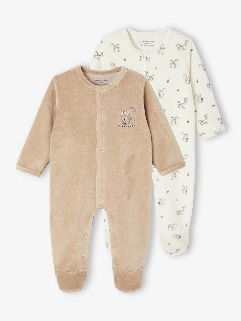 Lot de 2 pyjamas bébé naissance en velours beige (Vertbaudet) - Couverture