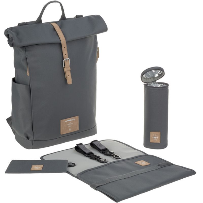 Sac à dos à langer en polyester recyclé Rolltop anthracite (Lassig) - Image 1