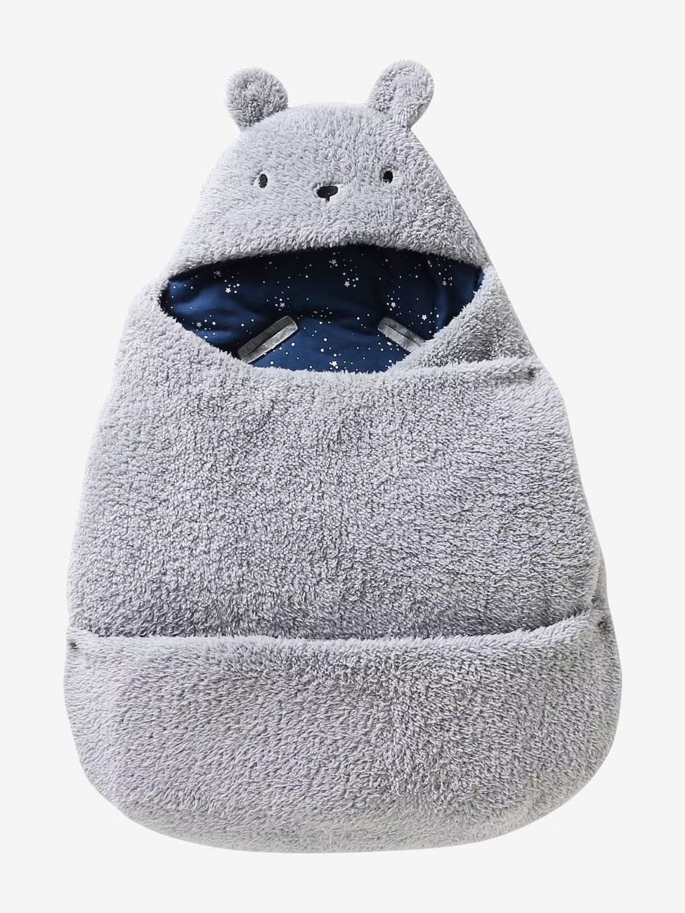 Nid d'ange transformable en tapis à langer peluche gris souris (Vertbaudet) - Image 2