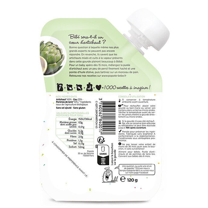 Gourde Repas Bio Artichaut - 120 g (Popote) - Image 3