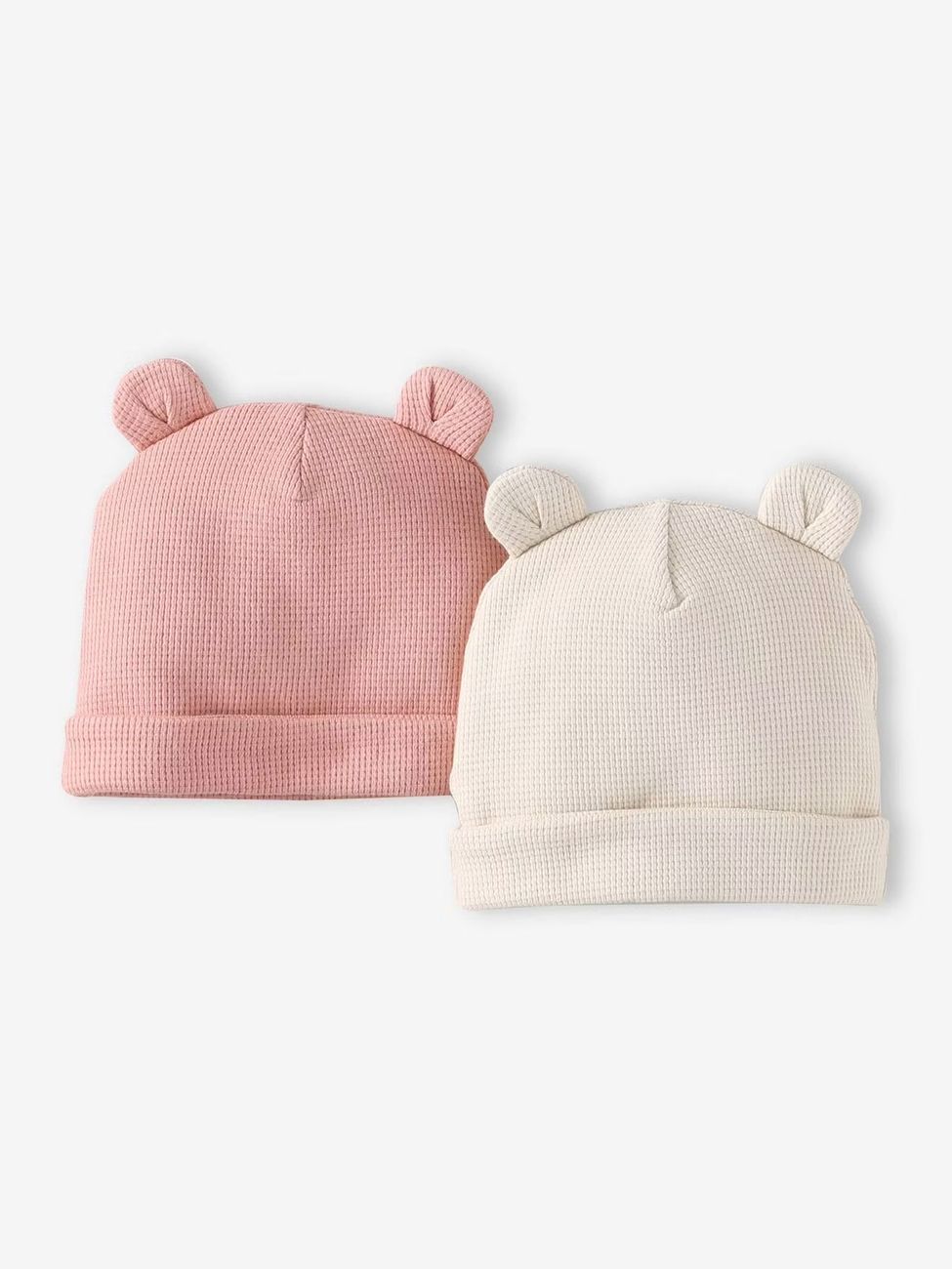 Lot de 2 bonnets naissance à oreilles d'ours rose poudré (Vertbaudet) - Couverture