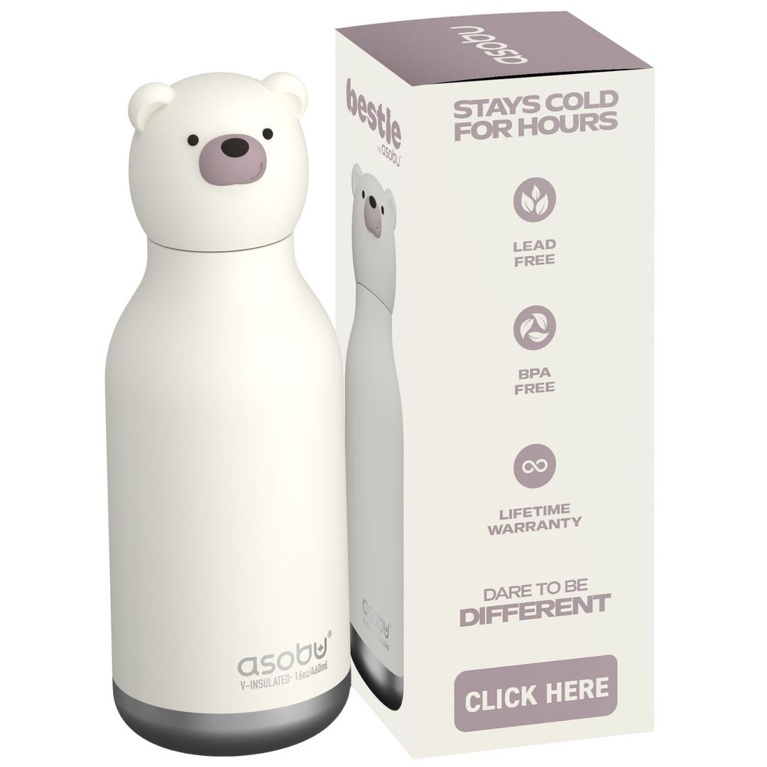 Gourde isotherme Bestie Ours Blanc (460 ml) (Asobu) - Image 7
