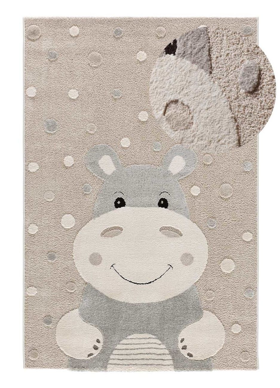 Tapis enfant hippopotame taupe, 120x170 cm (Atticgo) - Image 1