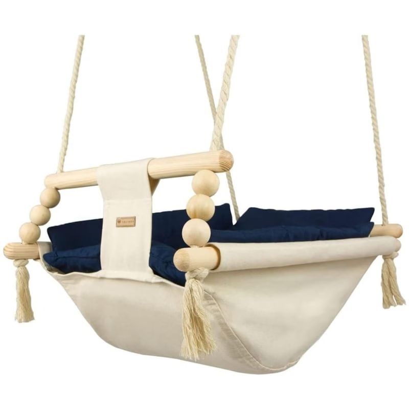 Bascule pour bébé crème, bleu marine (Velinda) - Couverture