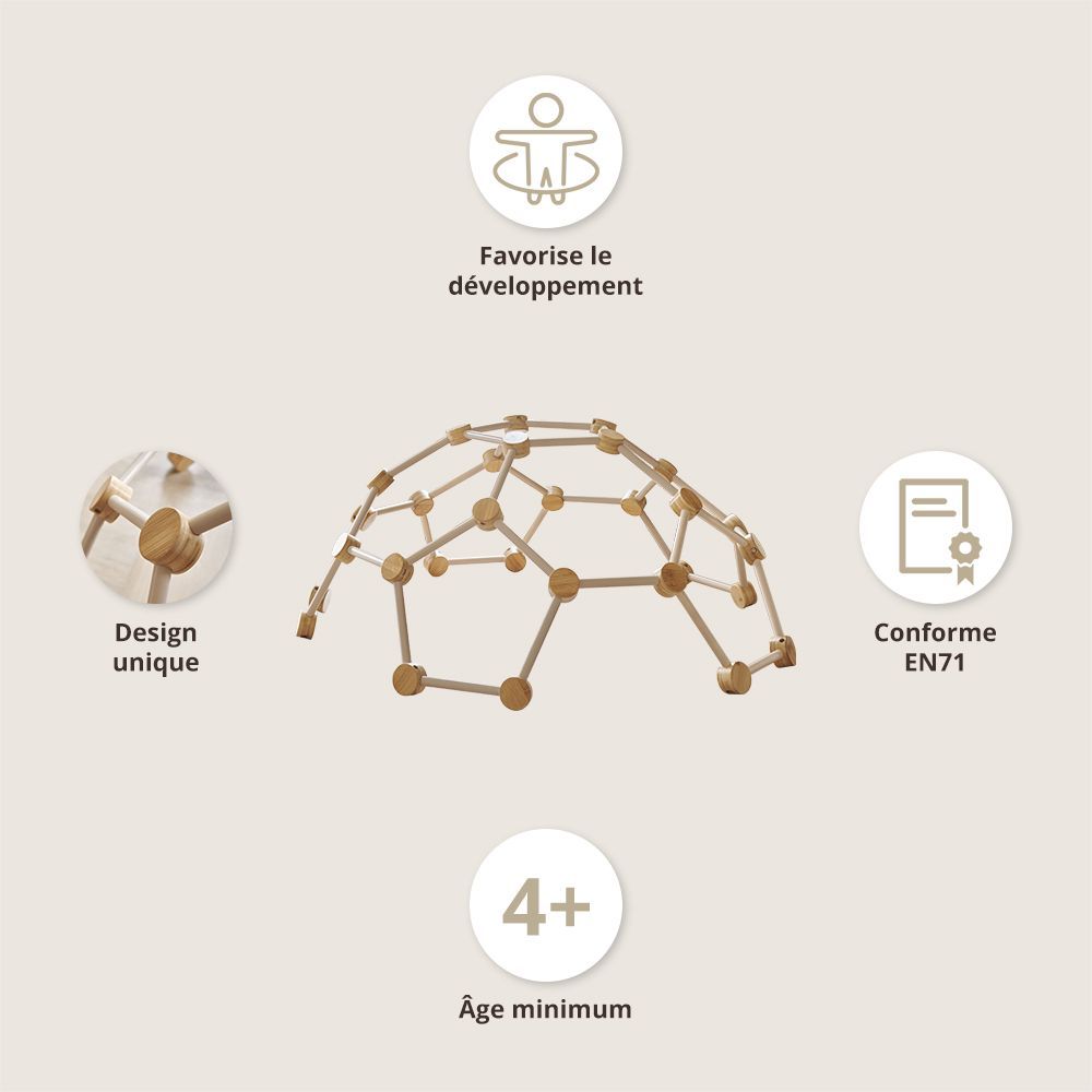 Petite Amélie | Dôme d'escalade Igloo | Bambou durable | Bois et blanc | 150x60 cm | Structure de jeu robuste pour enfants pour le jardin et maison (Petite Amélie) - Image 2