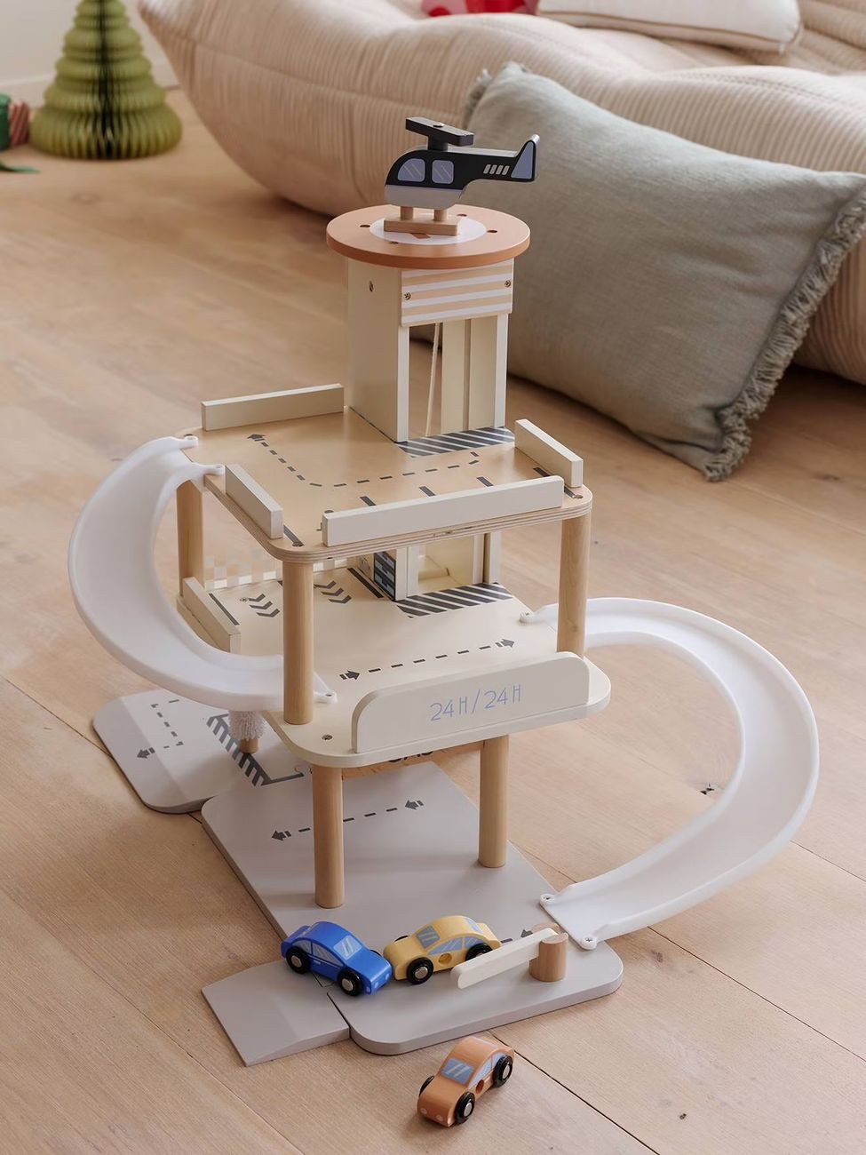 Vertbaudet - Garage 3 niveaux avec ascenseur en bois FSC® blanc