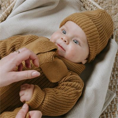 Bonnet bébé en teddy coton bio Soul Caramel (0-3 mois) (Baby's Only) - Image 3
