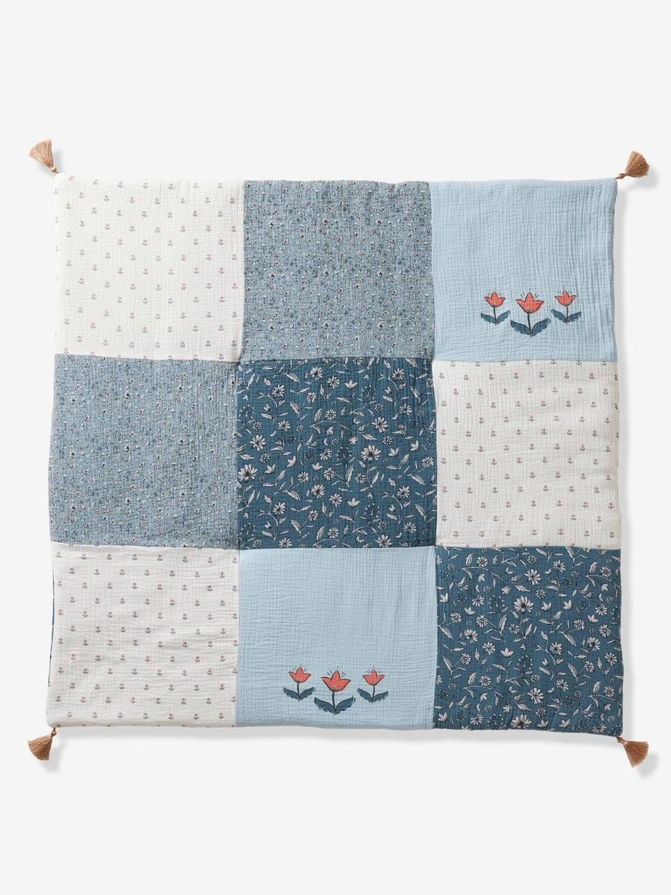 Tapis de sol / Fond de parc patchwork INDIA bleu imprimé (Vertbaudet) - Image 1