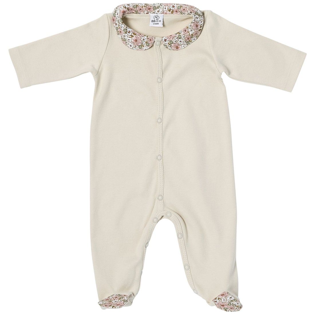Pyjama coton en interlock beige et col claudine liberty (1 mois) (Bb&Co) - Couverture