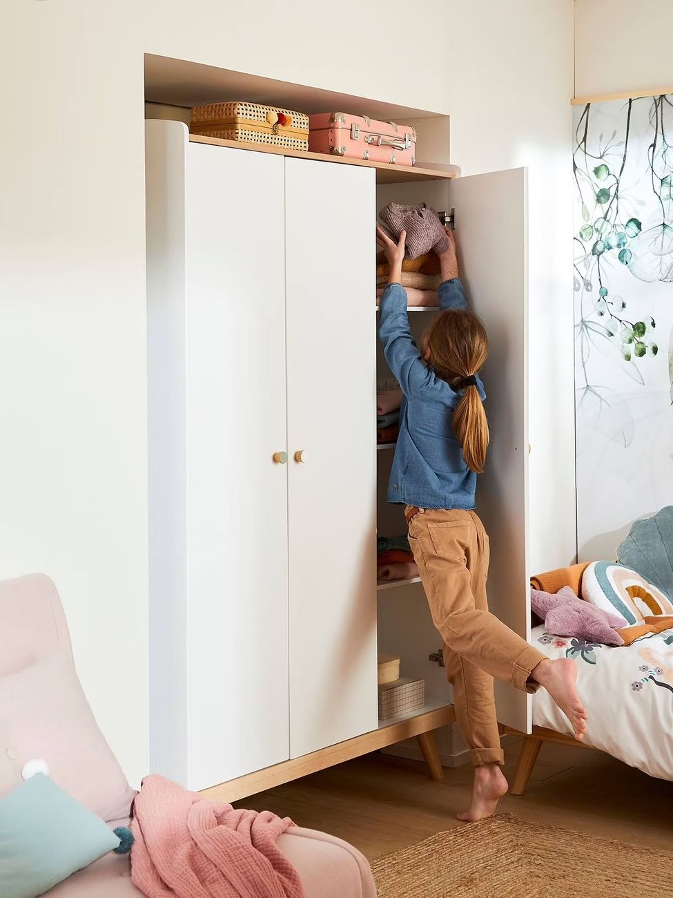 Armoire 3 portes CONFETTI blanc/bois (Vertbaudet) - Image 1