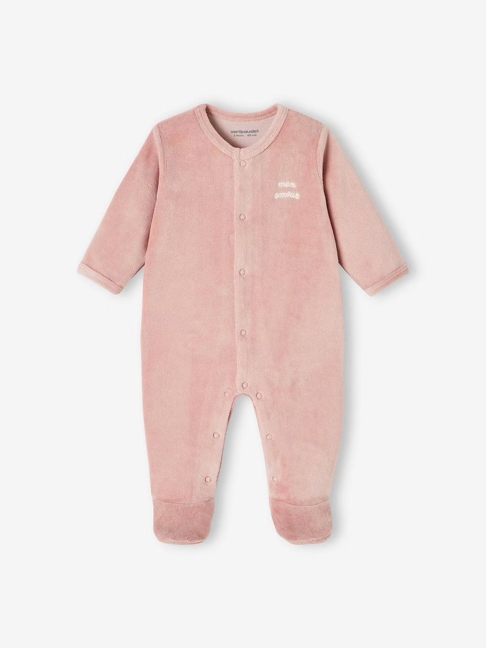 Lot de 3 pyjamas bébé mixte en velours ouverture naissance lot bois de rose (Vertbaudet) - Image 1
