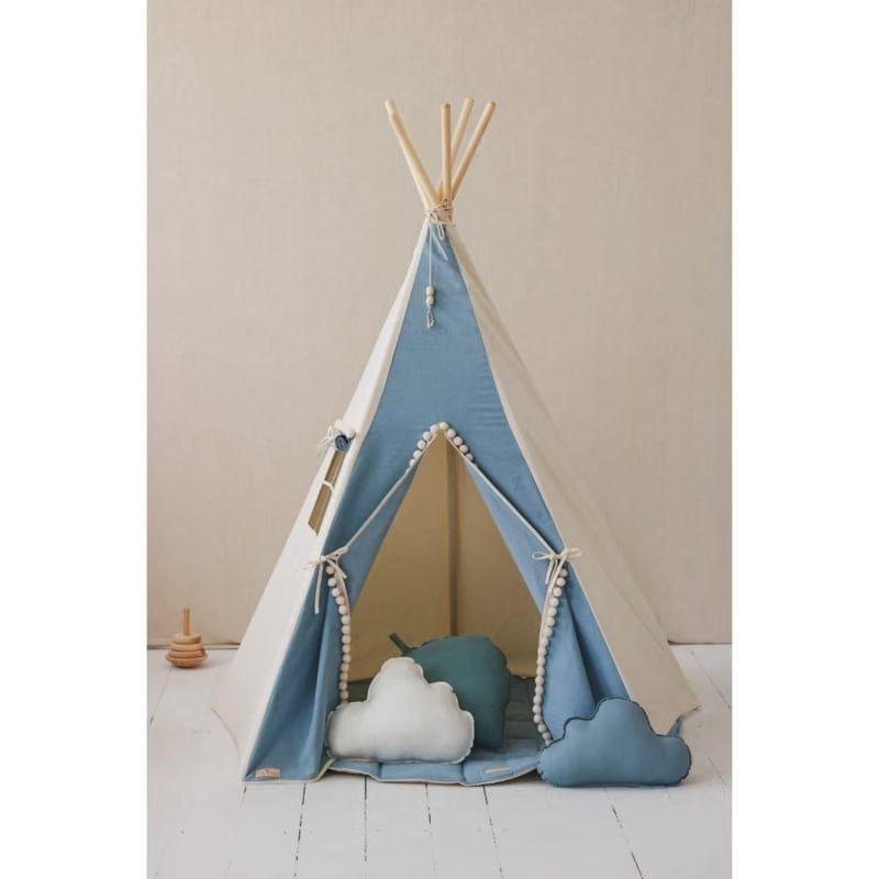 Tente tipi bleu jean avec pompoms (Moi Mili) - Image 3