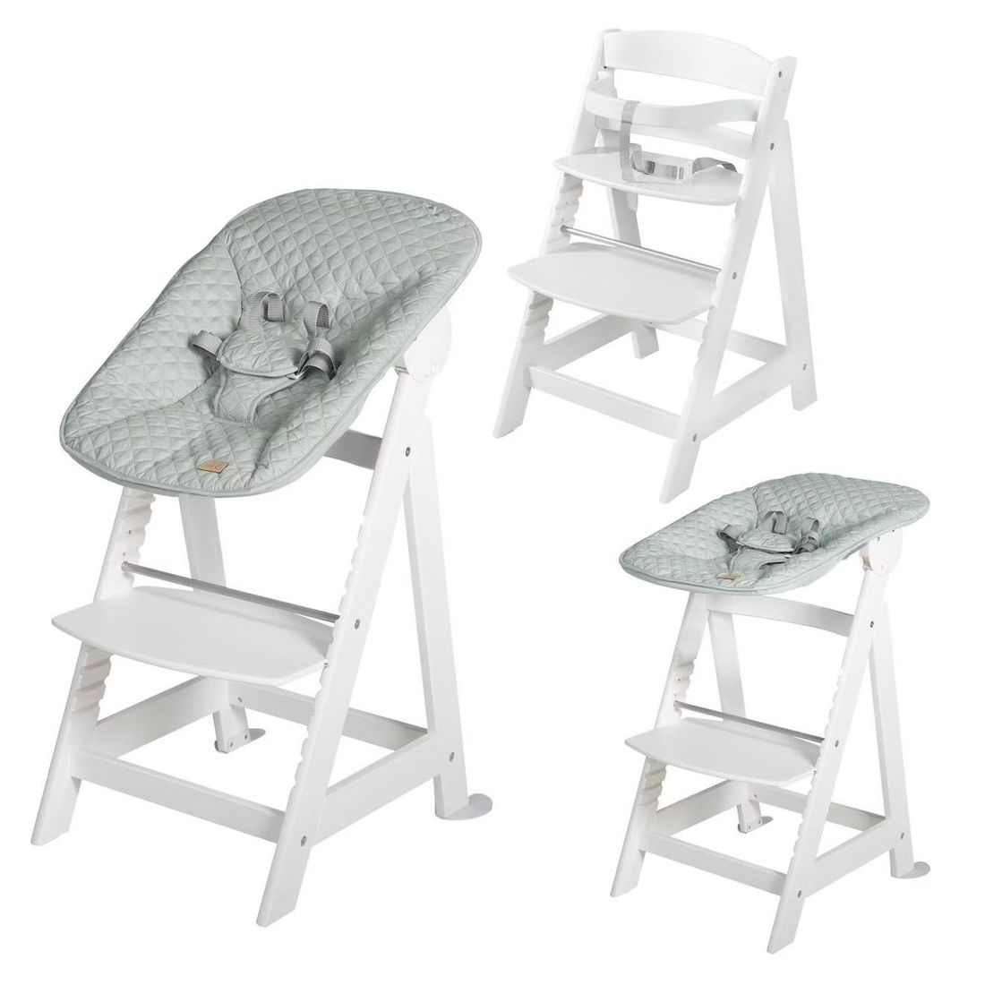 Chaise Haute Évolutive Born Up Avec Transat Déperlant Et Inclinable Roba Style Blanc - Vert Givré (Roba) - Couverture