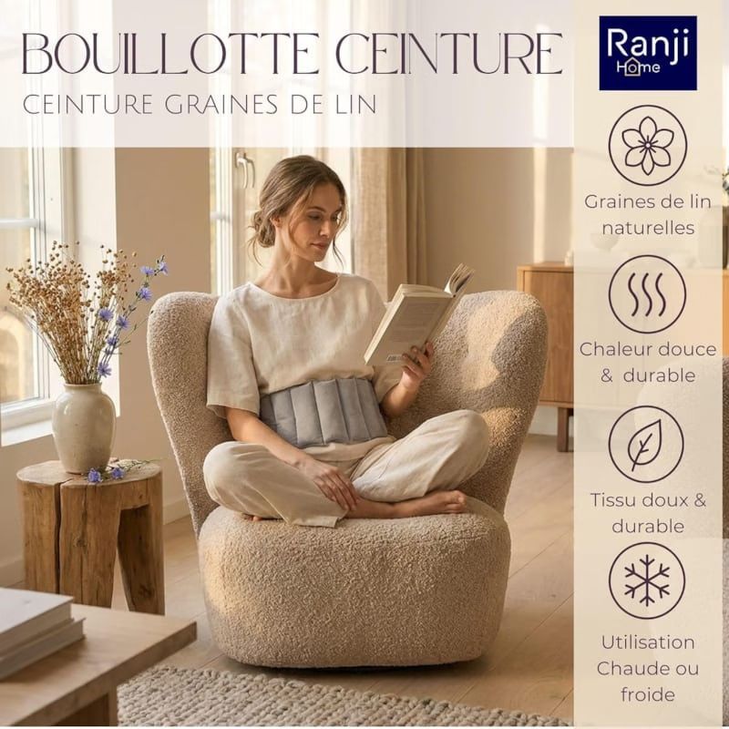 Ranji bouillotte ceinture micro-ondes graines de lin ajustable 102 x 17 cm gris (Ranji) - Image 1