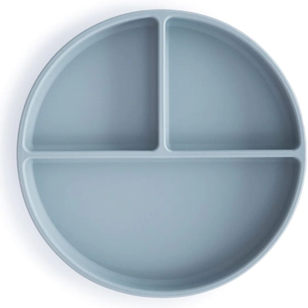 Assiette à compartiments en silicone avec ventouse Powder blue (Mushie) - Couverture