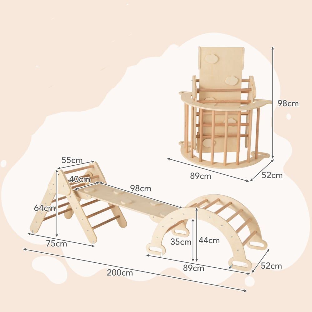 7 en 1 triangle arche montessori d'escalade naturel 98.5*40*7.5cm (Giantex) - Image 1