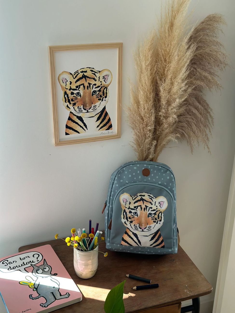 Sac à dos tigre aquarelle bleu – Sac enfant crèche et maternelle - Waldy & Co (Les Aquarelles de Marlène) - Image 8