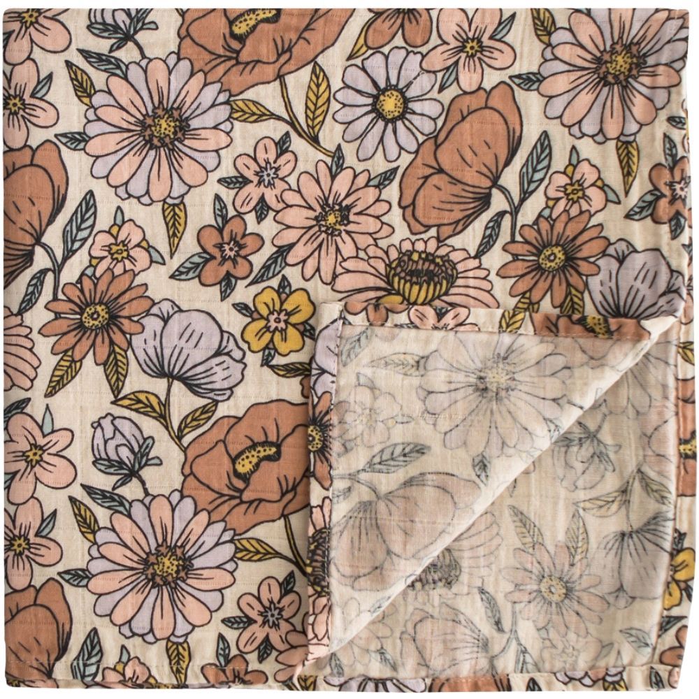 Maxi lange en coton Retro Flowers (120 x 120 cm) (Mushie) - Couverture