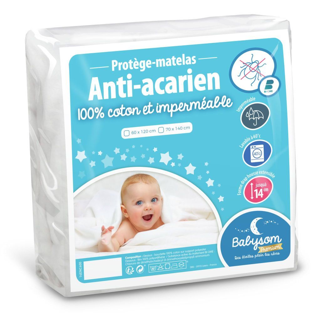 Protège matelas bébé anti acariens et imperméable 70x140 (babysom) - Image 1
