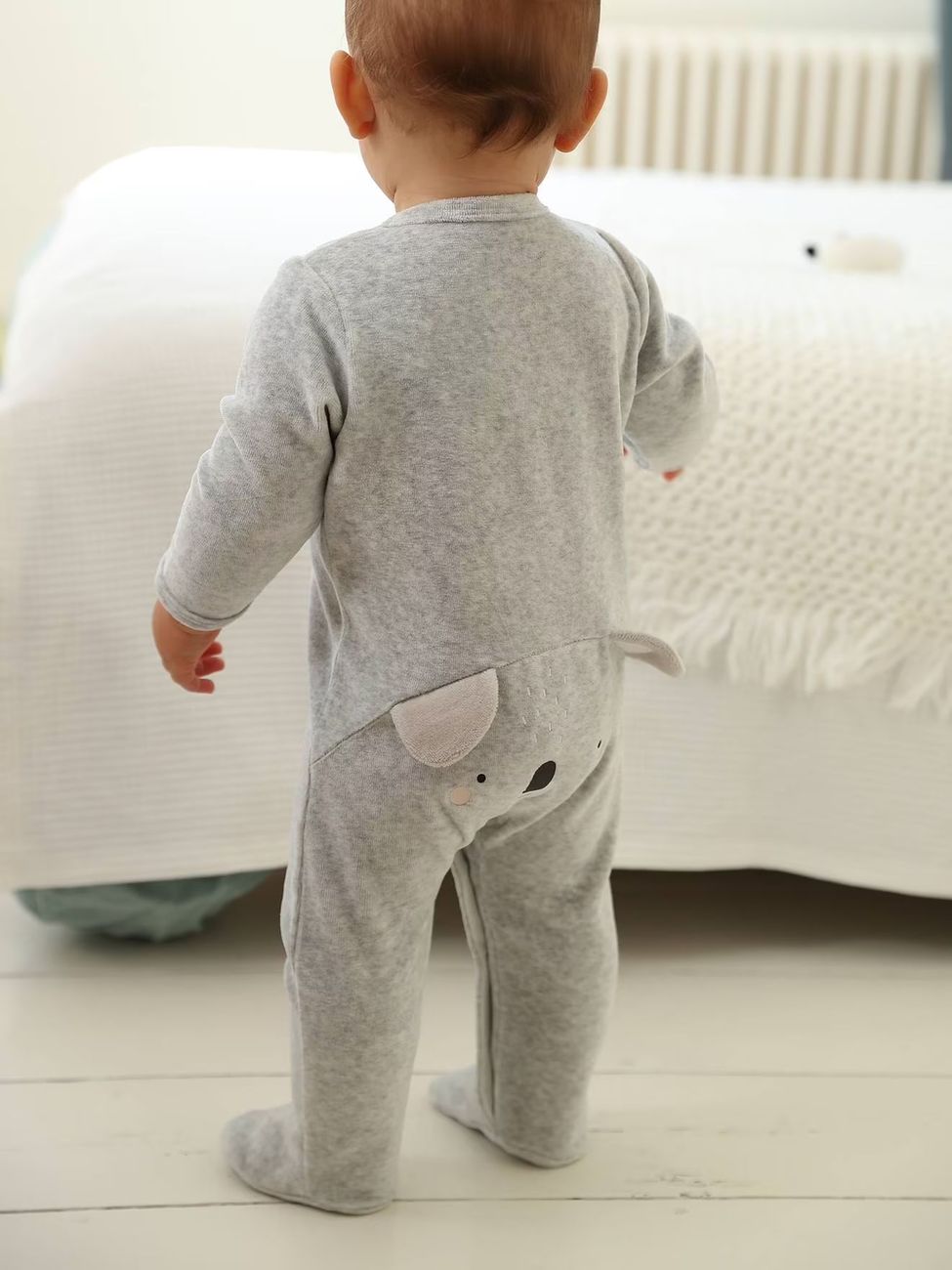 Pyjama bébé mixte velours animal personnalisable gris chiné (Vertbaudet) - Image 1