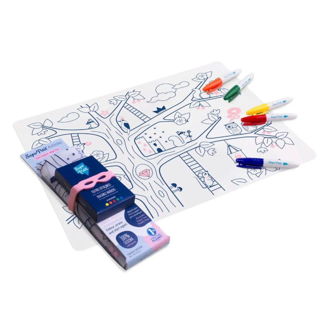 Superpetit - Set de table à colorier avec 5 feutres et bracelet Arbre magique Rose (Superpetit) - Image 1