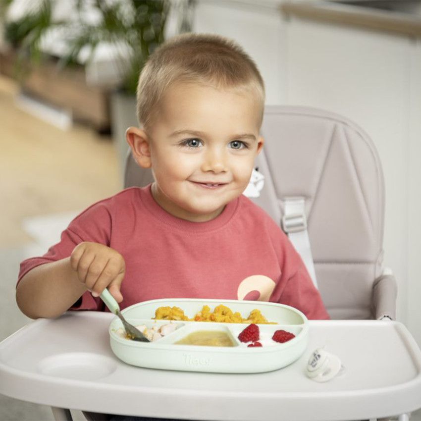 Assiette à 4 compartiments en silicone avec ventouse - Vert d'eau (Tigex) - Image 3
