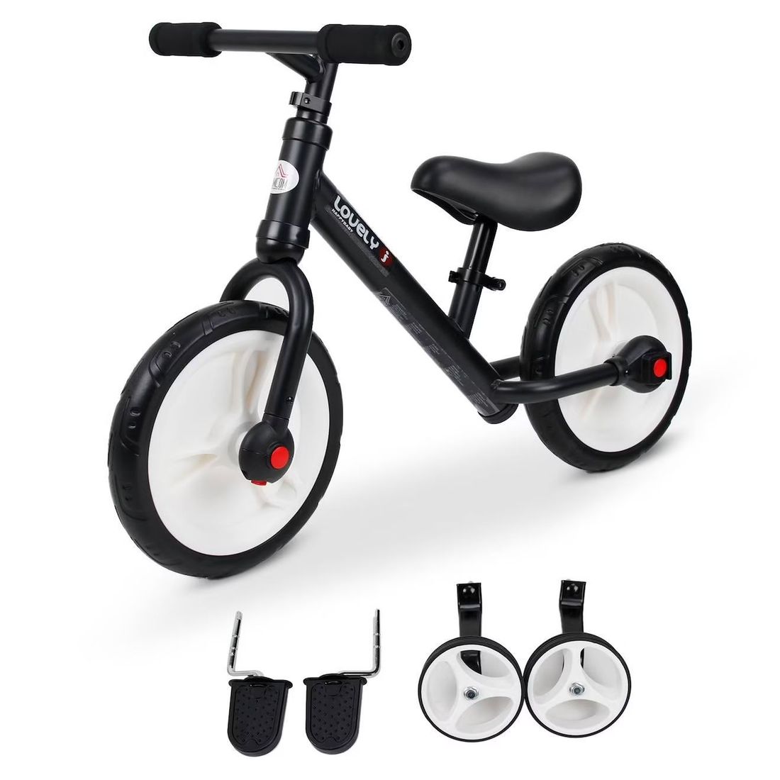 Vélo Enfant Draisienne 2 En 1 Roulettes Pédales Amovibles Hauteur Selle Réglable Noir (Homcom) - Image 1