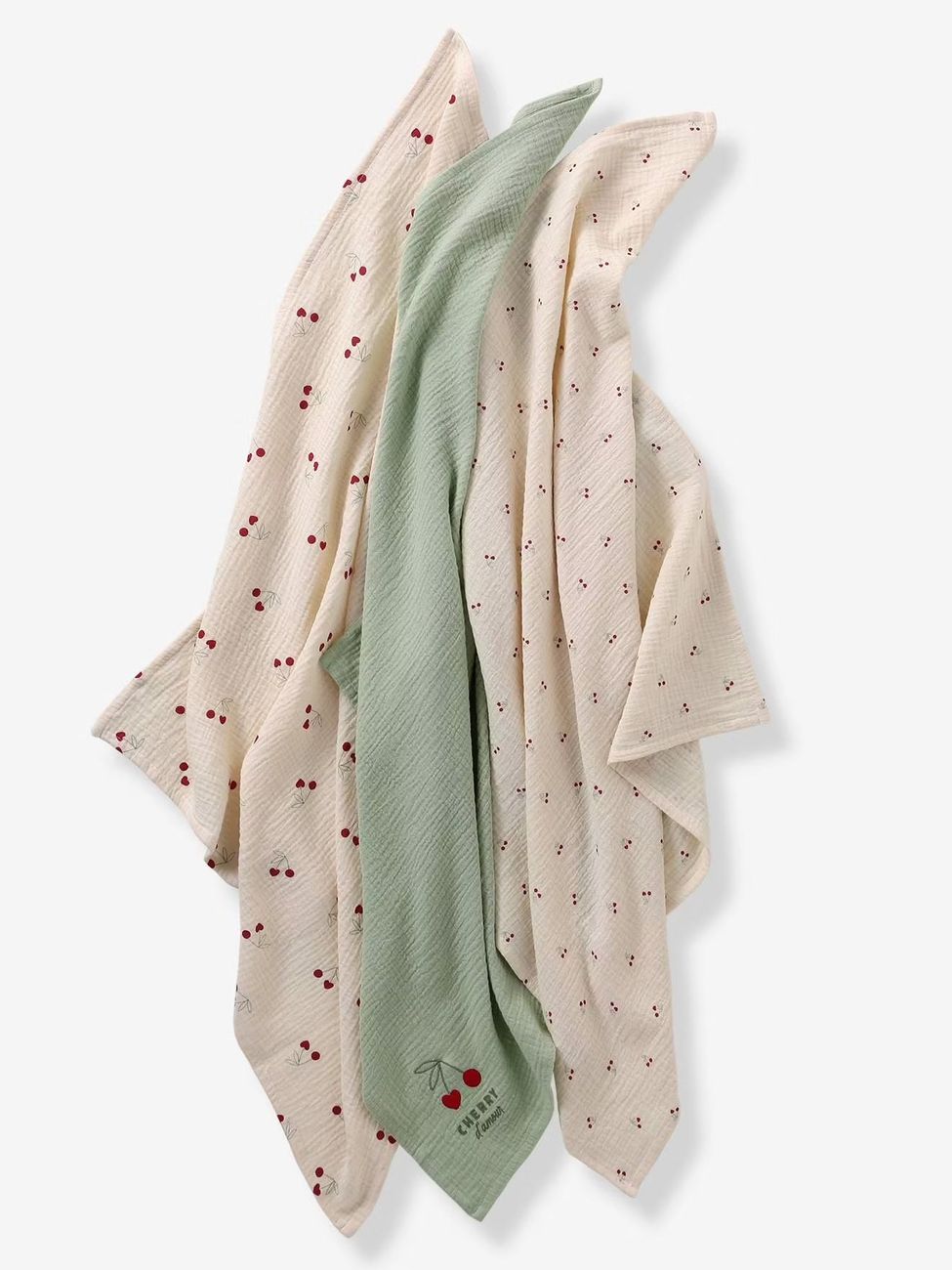 Lot de 3 langes CHERRY beige imprimé (Vertbaudet) - Image 1