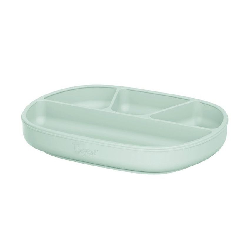 Assiette à 4 compartiments en silicone avec ventouse - Vert d'eau (Tigex) - Image 1