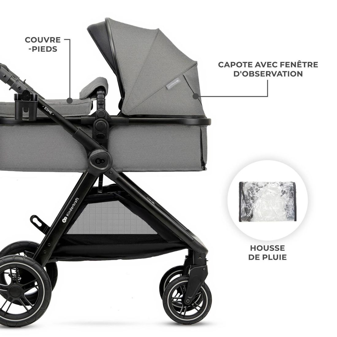 Poussette Esme Pro 3 en 1 Moonlight Grey (Kinderkraft) - Image 6