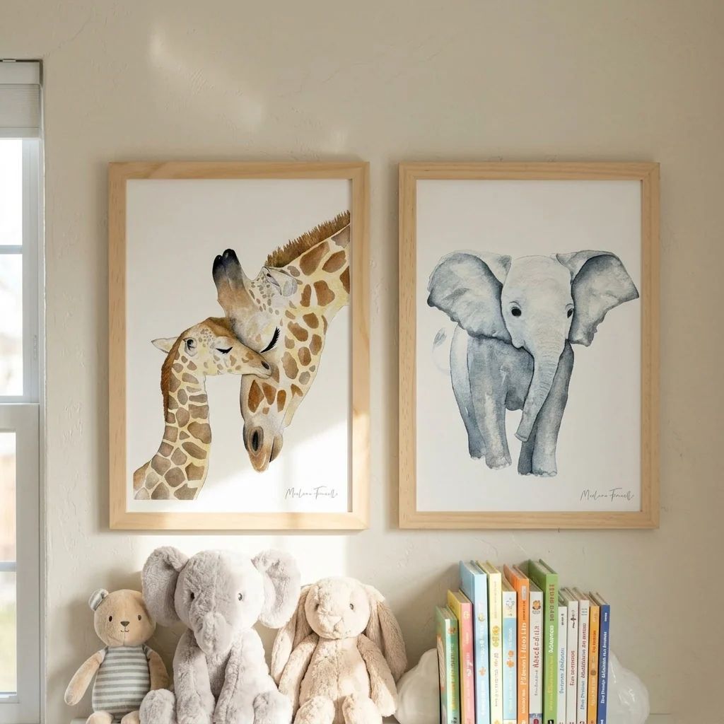 Affiche famille girafe aquarelle pour chambre bébé et enfant (Les Aquarelles de Marlène) - Image 2