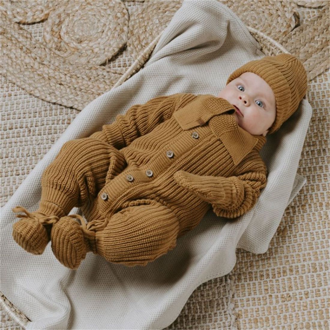 Bonnet bébé en teddy coton bio Soul Caramel (0-3 mois) (Baby's Only) - Image 6