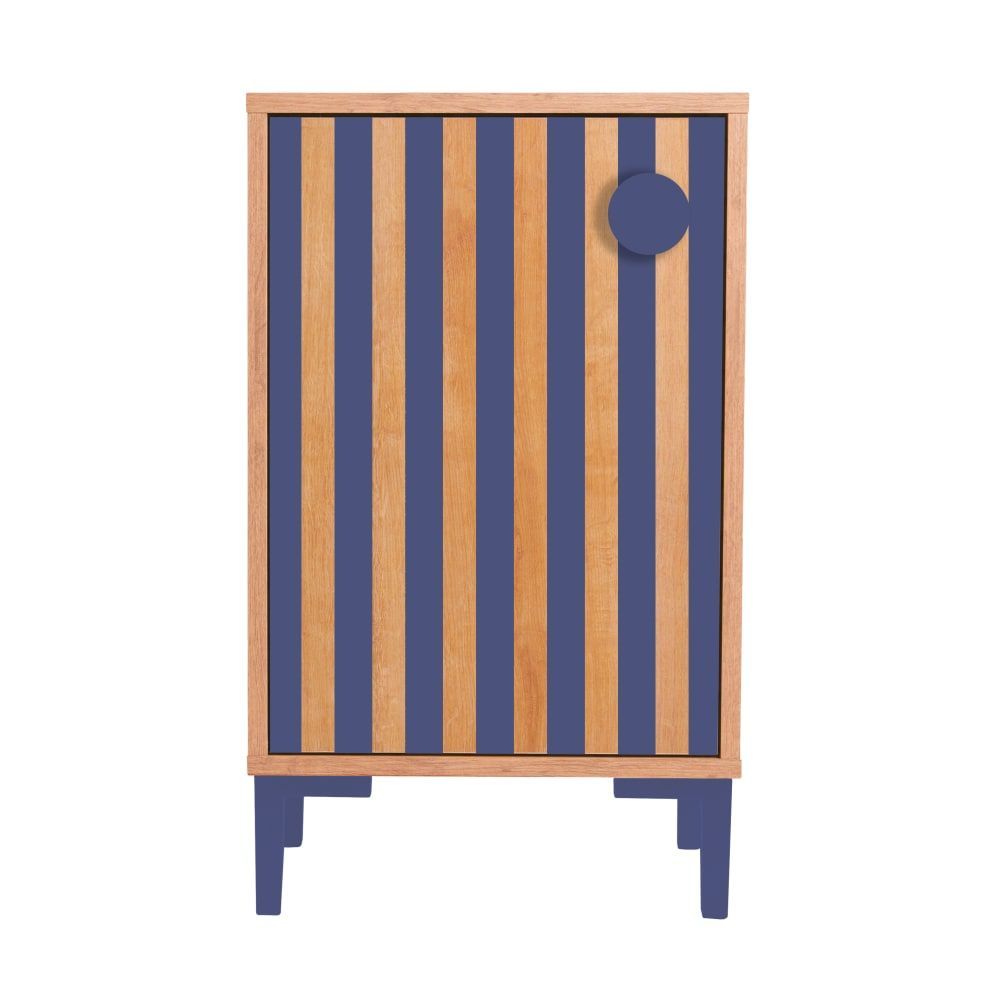 Table de chevet 1 porte couleur chêne et rayures bleues (RNT by Really Nice Things) - Image 1