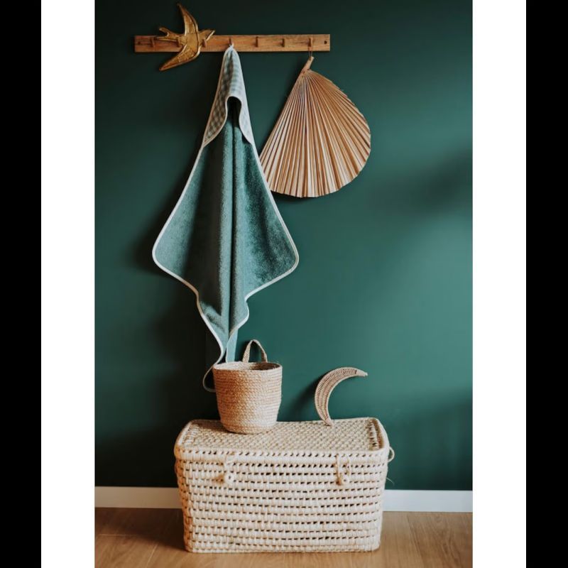 Cape de bain vichy vert de gris (Manufacture des bébés français) - Image 2