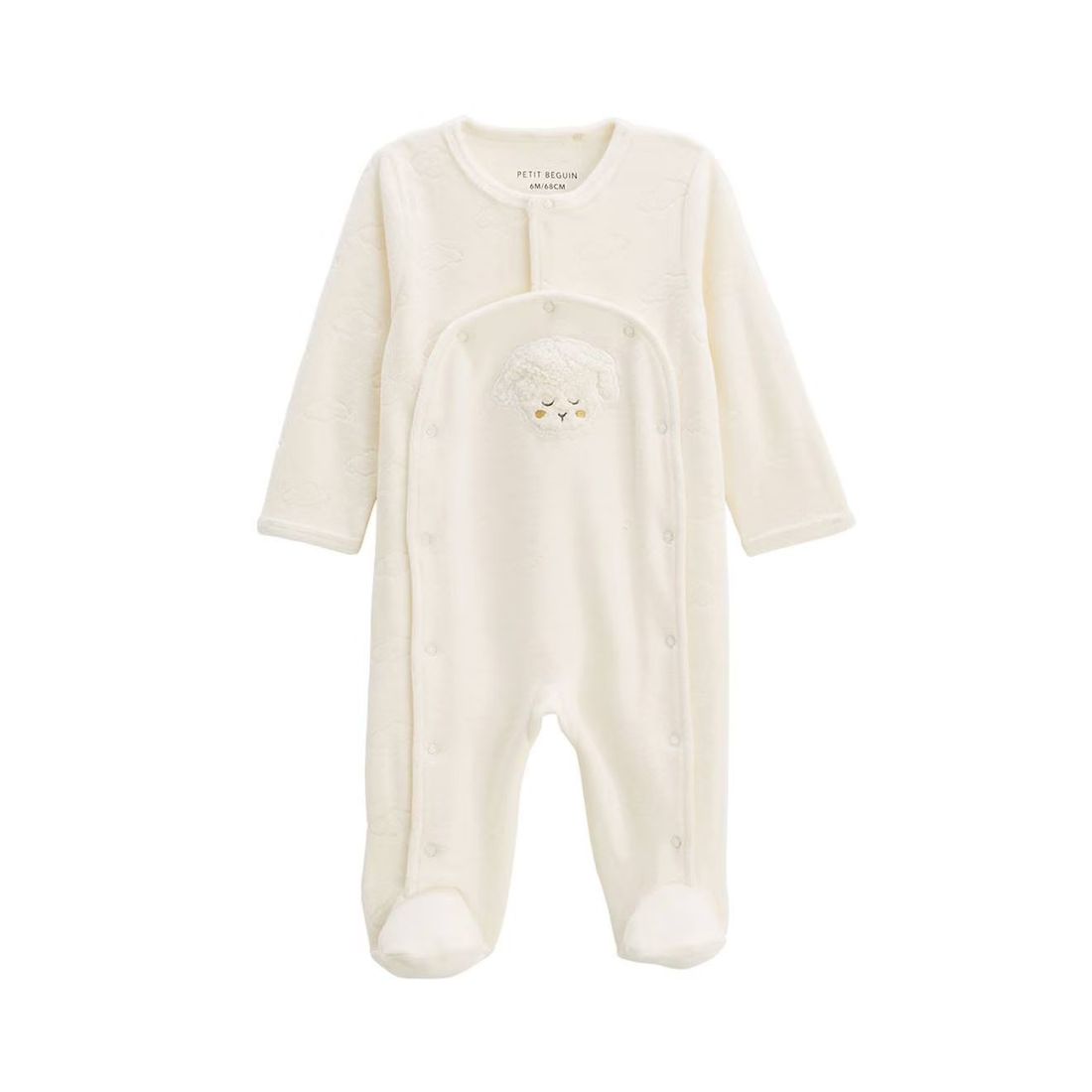 Pyjama Bébé En Velours Ouverture Pont Câlins Ecru (Petit Beguin) - Image 1