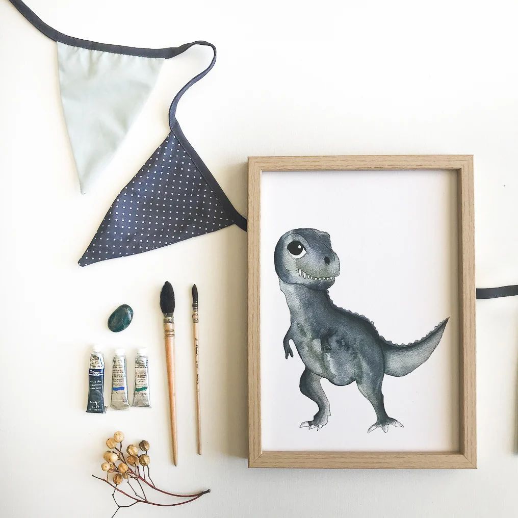 Affiche T-Rex aquarelle pour chambre bébé Rex décoration dinosaure enfant (Les Aquarelles de Marlène) - Image 4