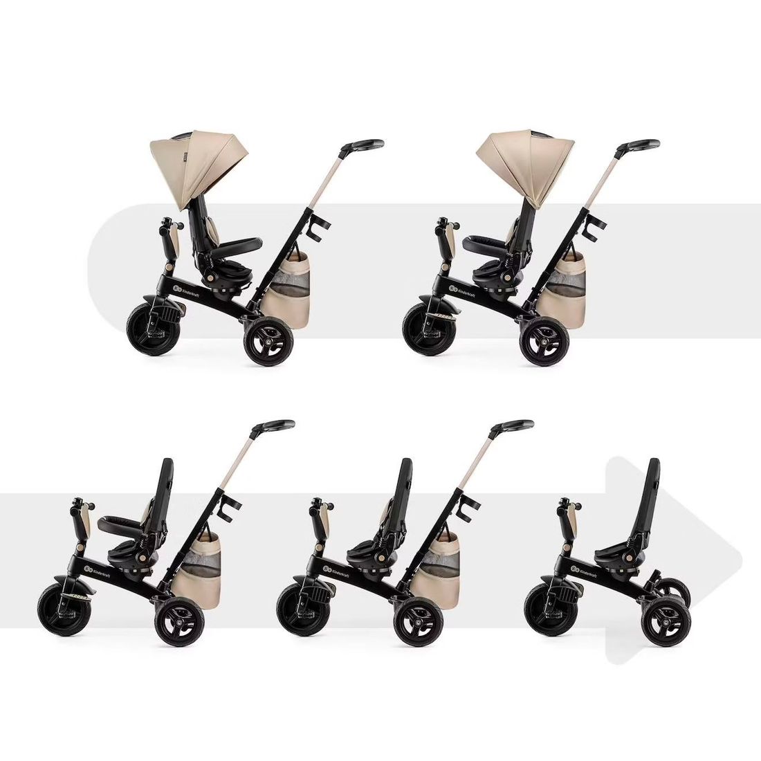 Tricycle Évolutif Kinderkraft Easytwist 5 En 1 Avec Siège Rotatif 360°, Roues Pu Increvables Et Capote Upf50+ Beige (Kinderkraft) - Image 1
