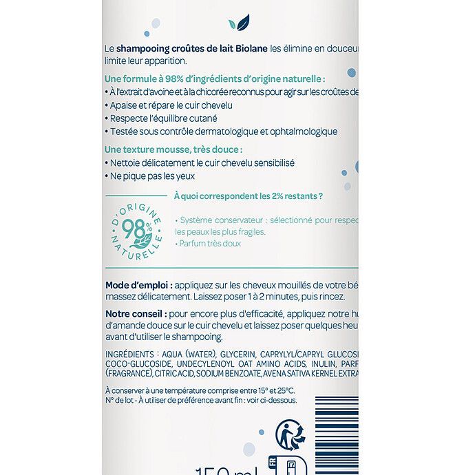 Shampooing Croûtes de Lait - 150 ml (Biolane) - Image 2