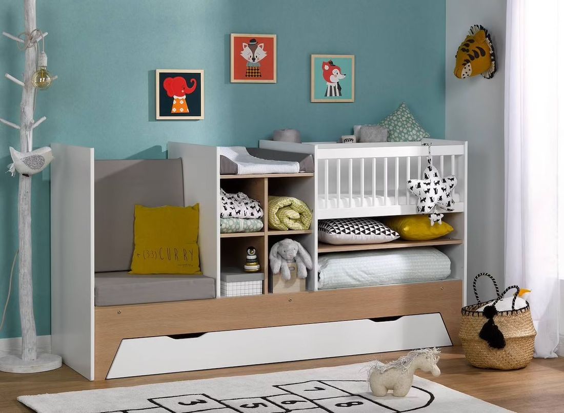 Lit Bébé Évolutif Combiné Ecrin + Tiroir Blanc (Chambrekids) - Couverture