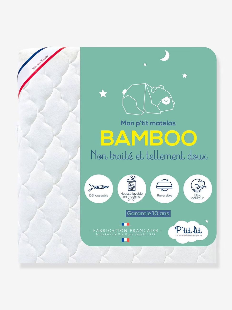 Matelas bébé Bamboo non traité déhoussable blanc (P'Tit Lit) - Image 1