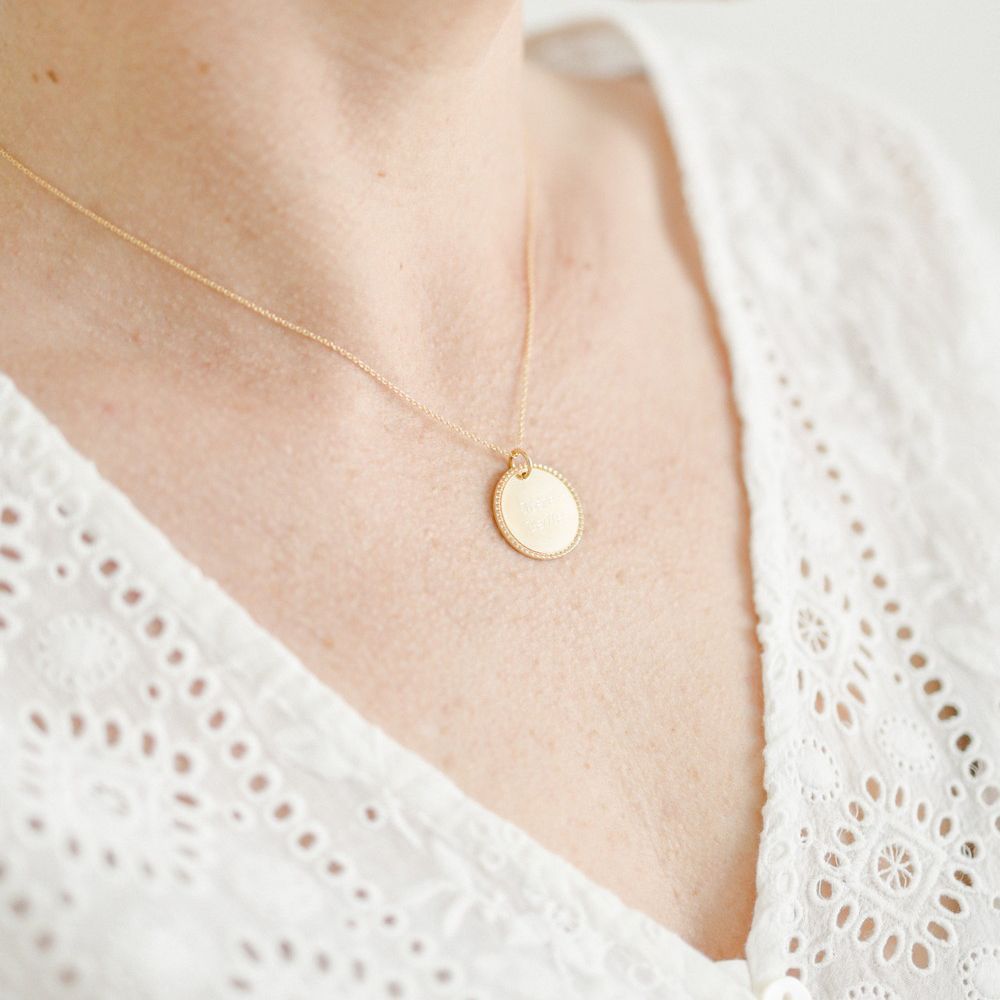 Collier médaille Perlée personnalisable (or jaune 18 carats) (Pleine Lune) - Image 3