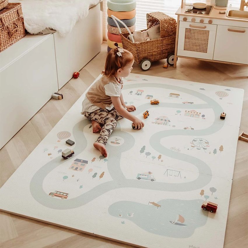 Tapis de dalles en mousse réversibles 120 x 180 cm village/terrazzo - Blanc (Play & Go) - Image 3