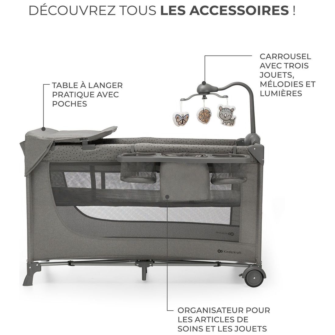Lit parapluie 3 en 1 Joy 2 avec accessoires Dark Grey (Kinderkraft) - Image 7