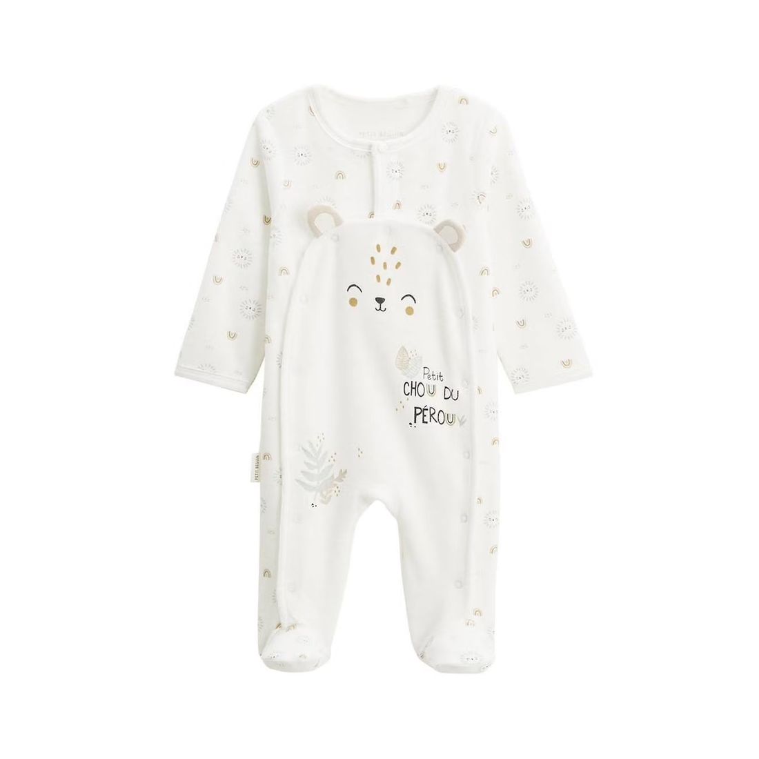 Pyjama Bébé En Velours Ouverture Pont Mon Petit Chou Du Pérou Ecru (Petit Beguin) - Image 1