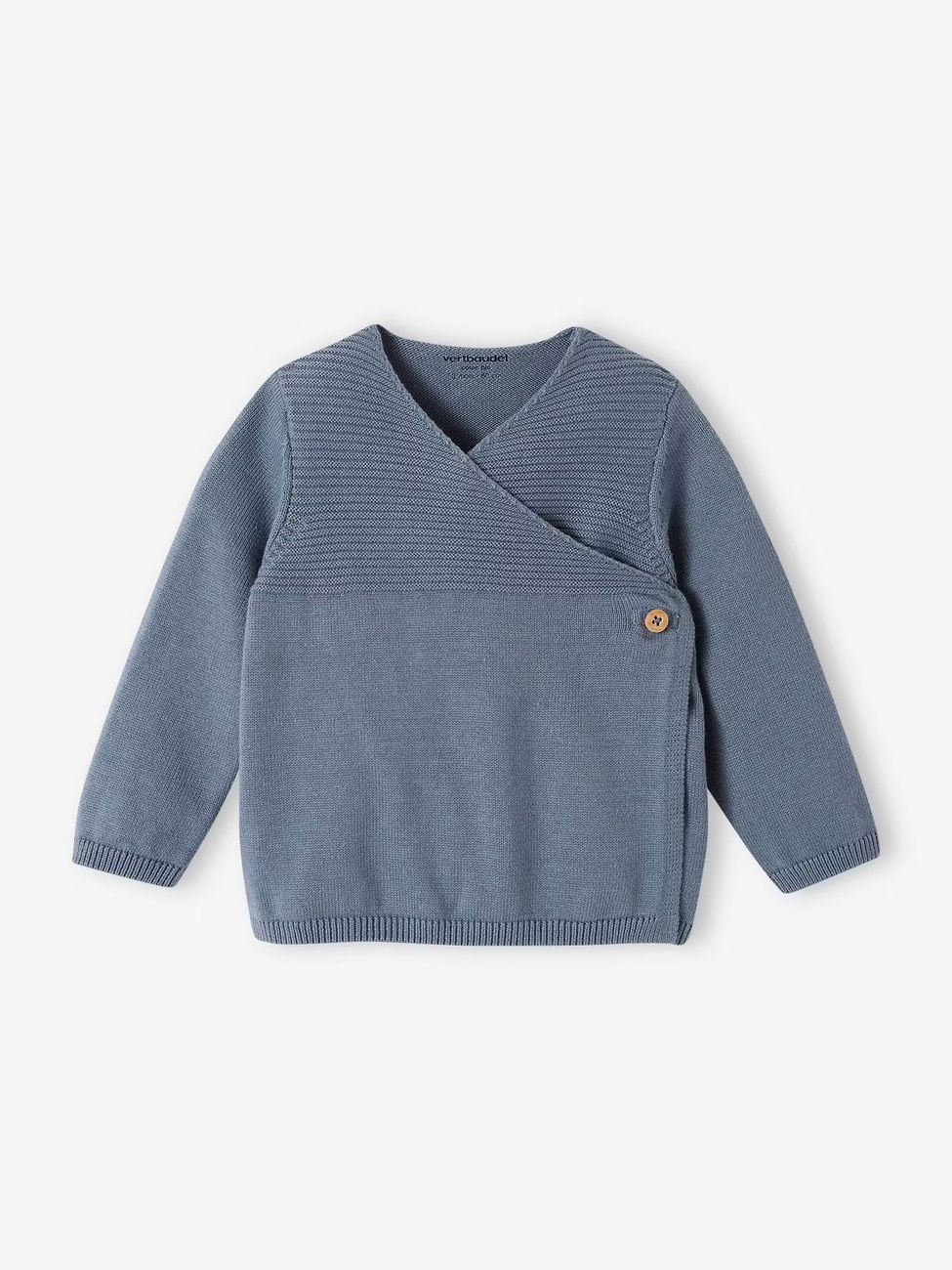 Brassière naissance fille en tricot bleu jean (Vertbaudet) - Couverture